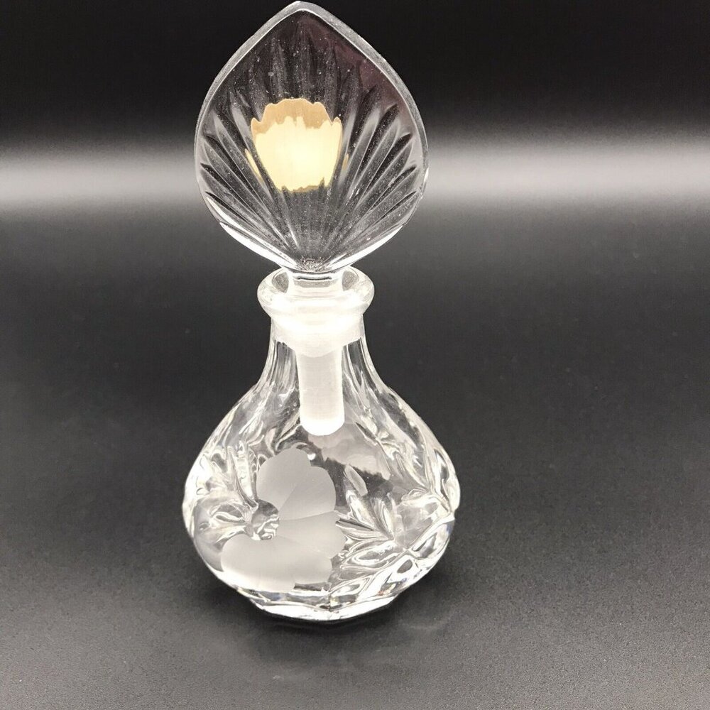 Vintage Clear Glass Perfume Bottle Czech Republic Princess House Frosted Flower - Picture 7 of 10